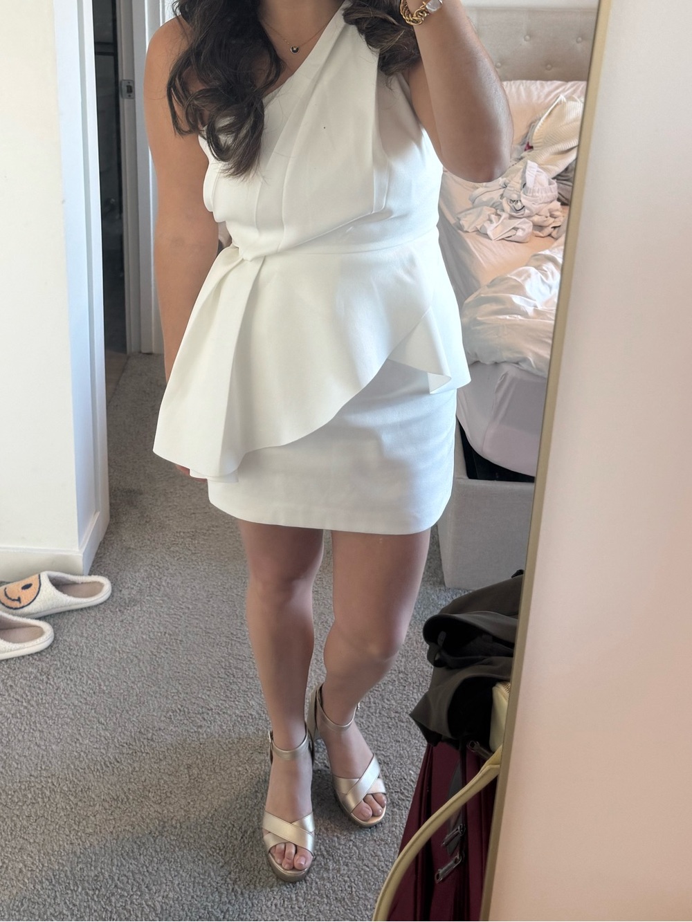 ELLIATT Gabi Asymmetric white Peplum Mini dress size L